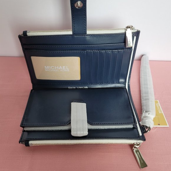 MICHAEL KORS Jet Set Double Zip Signature Phone Wristlet- Ocean Blue Multi 🎈⭐ - Picture 2 of 16